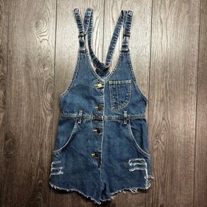 Vintage Lee Denim Shortalls Womens Size 8 Distressed Raw Hem Overalls USA Made
